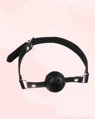 A close up of the ball gag, the ball is 4.5cm in diameter.