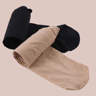 The black and nude super stretch tights shownm rolled and how they will appear when taken out of the packet.