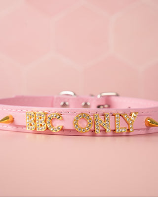 A close up of the bbc only narrow collar showing the spellout text from a close up angle.