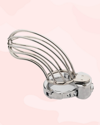 The side profile shows the chastity cage length , and open design to allow for air flow