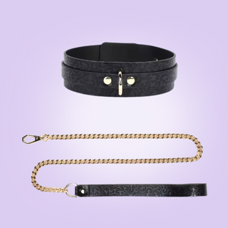 The collar and lead, the collar is adjustable and has a ring for the lead to be attached to.