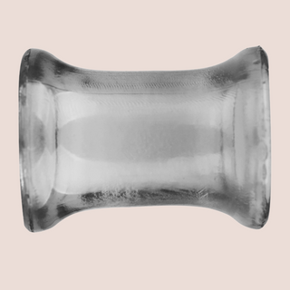 A side view of the scrotum sleeve, it has a stretchiness to it to allow fitting.