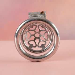 A view of the back of the cage of hearts chastity cage