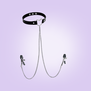 The heart choker with draped chain and nipple clamps Style A