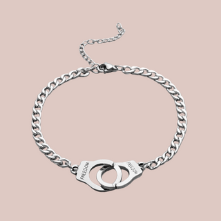 Silver Chunky Chain Freedom Handcuff Bracelet