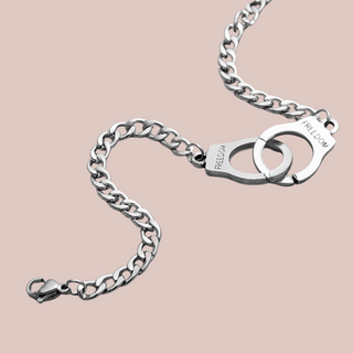 Silver Chunky Chain Freedom Handcuff Bracelet