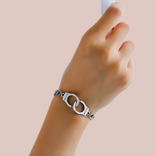 Silver Chunky Chain Freedom Handcuff Bracelet