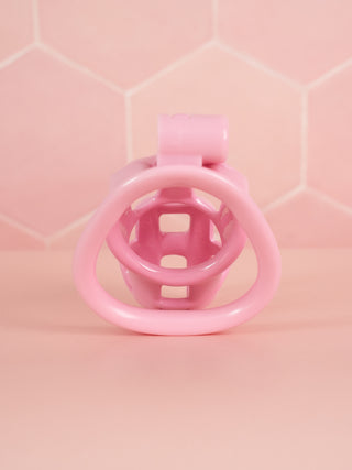 A rear view of the Cobra Double Cuff chastity cage, you can peek through the base ring and into the cage body.