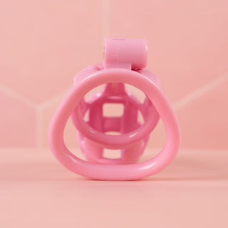 A rear view of The Cobra Double Cuff chastity cage, you can see the back of the chastity cage base ring and a view to the inside of the cage.