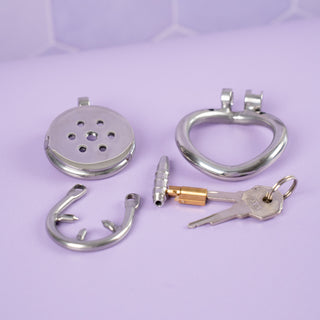 Flat Gatling Chastity Cage With Barbed Anti-Off Ring & Urethral Tube
