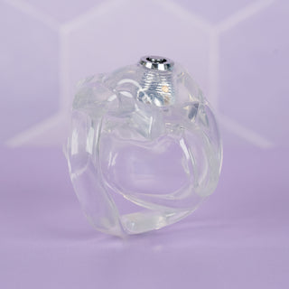 The HT V5 Nub Transparent, the chastity cage is shown here fully assembled and with the push lock in place.