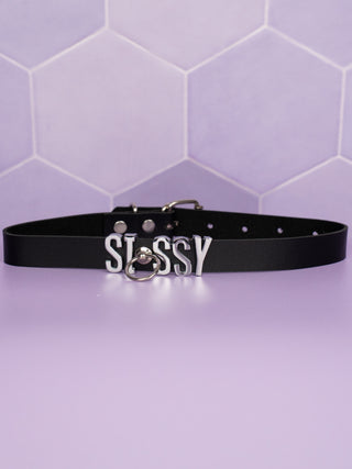 Sissy Sexy Slimline Choker With Silver Lettering, O-Ring & Lead