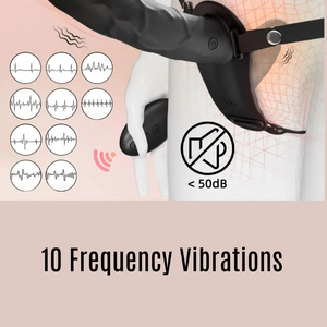 There are 10 frequency vibrations available with the remote control and  the toy is less than 50 decibels.