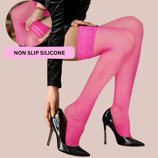 Fishnet Hold Up Stockings With Lace Tops