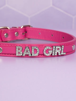 A close up of the Bad Girl lettering in sparkling rhinestones.