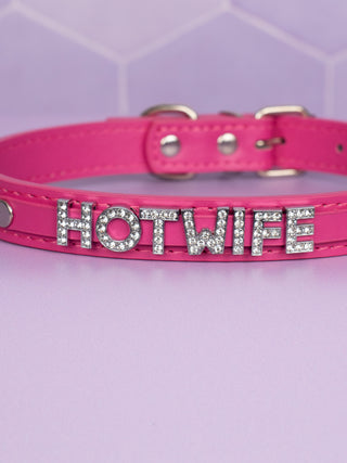 A close up of the HOT WIFE rhinestone lettering.