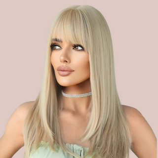 An angled view of the Blonde Bombshell Long length Wig.