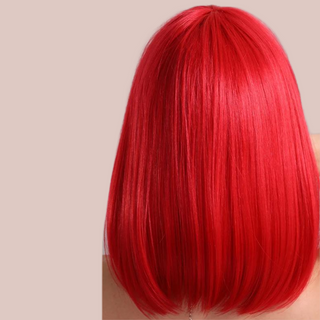 A back view of the red wig bob, you can see how it falls naturally to the shoulders