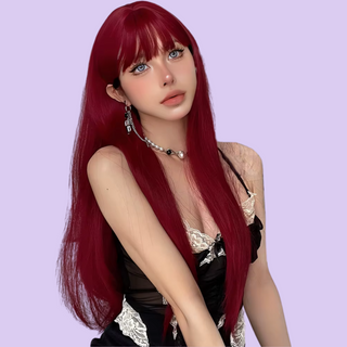 The straight fringe frames the face to create a soft look.