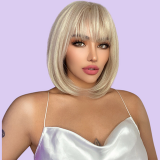 A front view of  the HOC180-1 Platinum Blonde Wig,  this is a truly stunning cut.