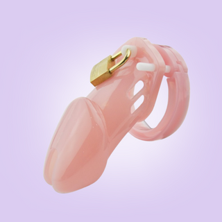 The HOC600 chastity device comes in a soft pink colour and with a standard size cage.