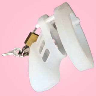 The HOC600 Silicone Small is shown here in transparent fully assembled with the padlock in place and the key ready to be removed.