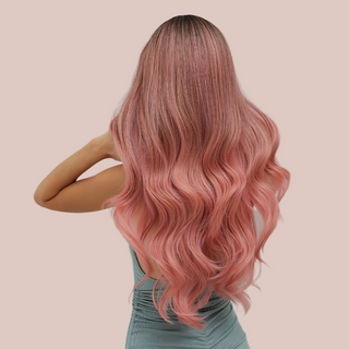 The back of the Pink Ombre 26" length wig from House Of Chastity, you can see how the hair flows down the back.