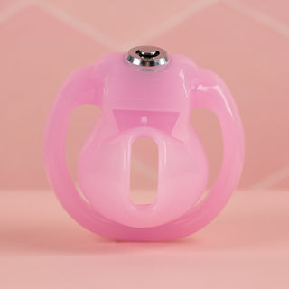 A front view of the HT V5 Nub in Pink, the chastity cage is shown here fully assembled.