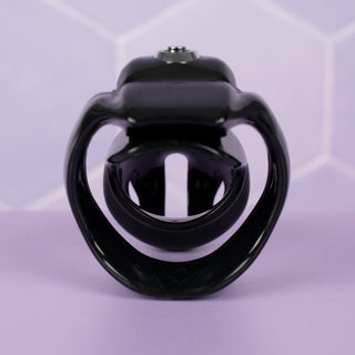 A rear view of the HT V5 Chastity Cage in black.