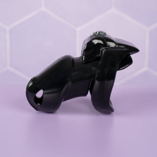 A side view of the HT V5 chastity cage in  black.