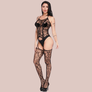 Another view of the One Piece Lace Body Stocking, the underwear on the model is not included.
