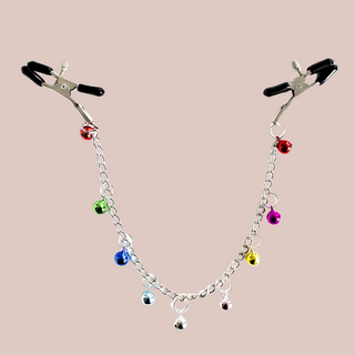 The long length nipple clamps, you can see the long decorative chain that will hang down the body.