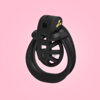 The Mamba Micro shown from an angled view, you can see the urethral tube in the centre of the cage and the integral lock on the top.