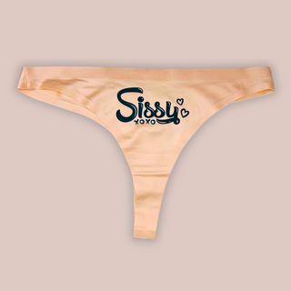 The Mischievous Sissy Panties, this image gives you a great idea of the silky fabric and the vibrance of the black Sissy Lettering