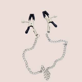There is a good length of chain on these nipple clamps allowing the wearer to be teased by pulling the chain