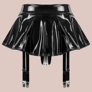 PVC Mini Skirt With Built-In Panties And Suspenders