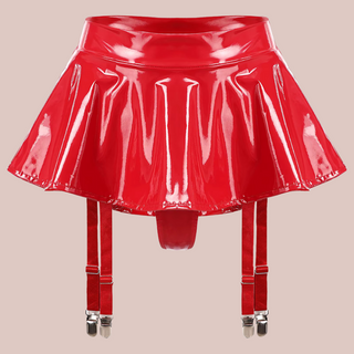 PVC Mini Skirt With Built-In Panties And Suspenders