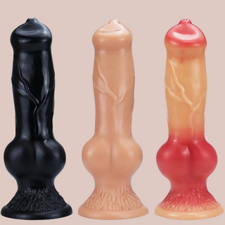 A smooth dildo with a large knot vein, smooth wide head and moulded base. available in three different colours.
