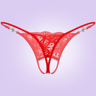 The back view of the rhinestone pendant floral panties, you can see the g-string back and the small red lace panel.