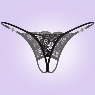 The back view of the rhinestone pendant floral panties, you can see the g-string back and the small black lace panel.
