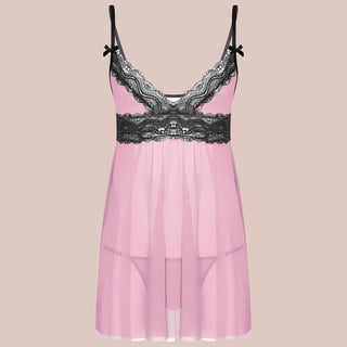 The pink slip with black lace edging, you can see that the slip is see through and the lace edging offers a great contrast.