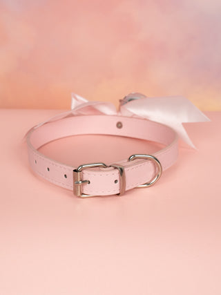 A rear view of the Satin Soft Bow Collar, the silver buckle is clear to see.