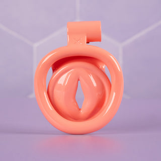 The rear view of the chastity cage, the cage is concave.