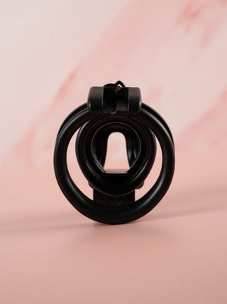 A view from the back of the chastity cage.