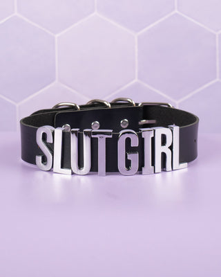 A picture of slut girl collar in black colour way.