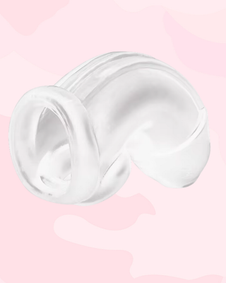 The Silicone Slide chastity cage has a ergonomically curved shape.