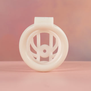 An inner view of the chastity cage in white.