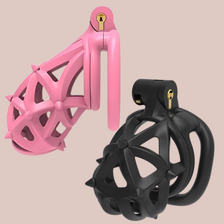 The Diamond Chastity Cage comes in black or pink,  two different lengths, short and long. It has 15 removable silicone nails.