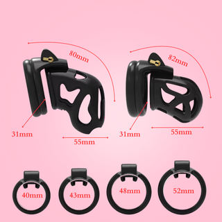 The dimensions of the Ghost C and Ghost S chastity cages, you can also see the diameter of the base rings.