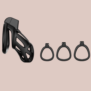 The chastity cage comes in a kit form, which means that it comes with a range of base rings.